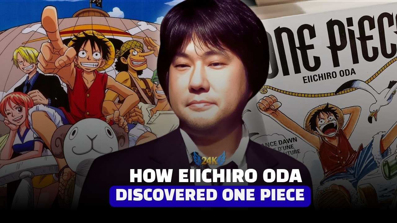 Eiichiro Oda, creator of One Piece, with manga cover background – 24K Anime Network feature image.