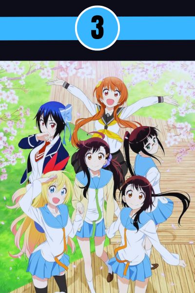 nisekoi-false-love-best-harem-anime-24kanimenetwork.jpg Nisekoi anime image showing Raku Ichijou, Chitoge, and Onodera in a school romance setting.