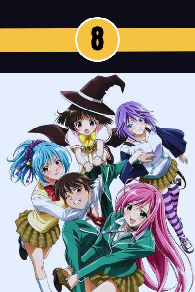 rosario-plus-vampire-harem-anime-24kanimenetwork.jpg Rosario + Vampire anime visual showing Tsukune and Moka with classmates at Yokai Academy.