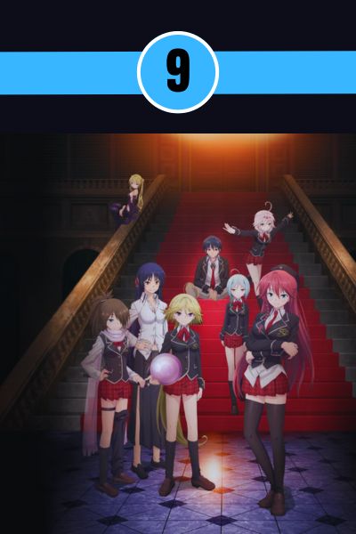 trinity-seven-fantasy-harem-anime-24kanimenetwork.jpg Trinity Seven anime key visual featuring Arata Kasuga surrounded by the seven mages in a magical academy.