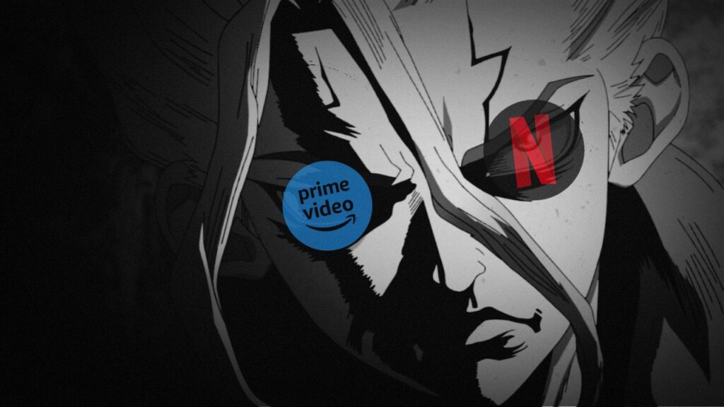 Illustration representing Prime Video and Netflix’s influence over the future of anime streaming and global distribution.