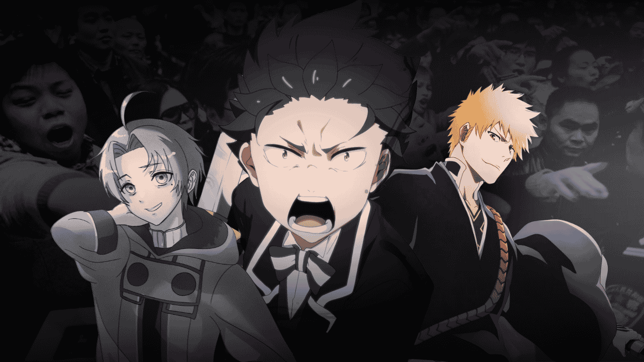 Ichigo, Subaru and Rudeus representing the BLEACH, Re:Zero and Mushoku Tensei review-bombing controversy.